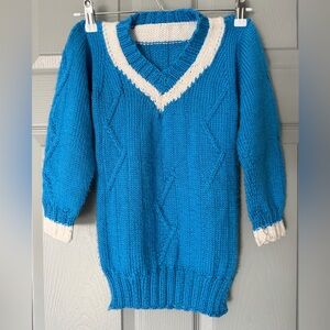New Kids Pure Hand Knit Soft Blue Cable V-Neck Sweater